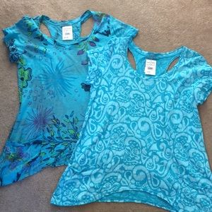 With Tags Hip Length 2 Tone Aqua Top with Back Cutaways (2 prints sold as set)